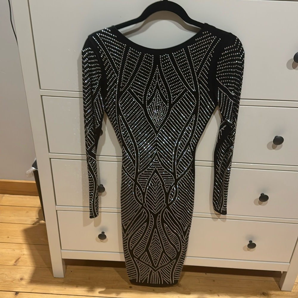 Brand NWT black rhinestone stud midi dress